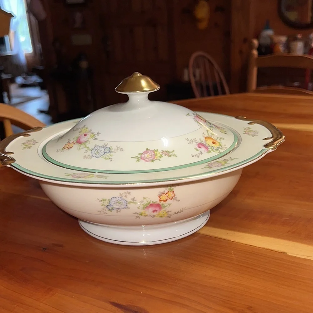 Vintage Hand Painted Floral Tureen Vegetable Lidded Dish China NPR Meito Japan